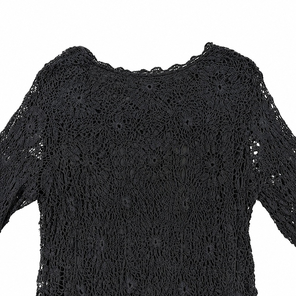 Marisol Black Crochet Tunic Top Women XL Cotton Lined Boho Long Sleeve - Picture 5 of 10